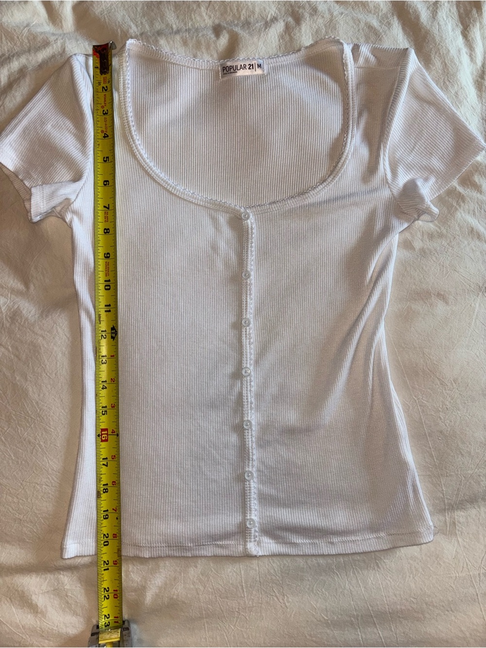 White Ribbed Button-Front Scoop Neck Top - Picture 6 of 8